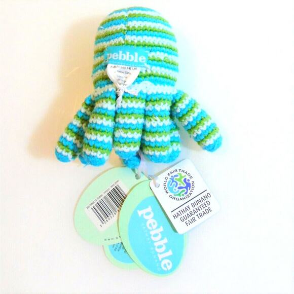 Pebble Hathay Bunano Octopus Baby Toy Handmade Hand Knitted Blue Green Yarn New - Picture 3 of 5